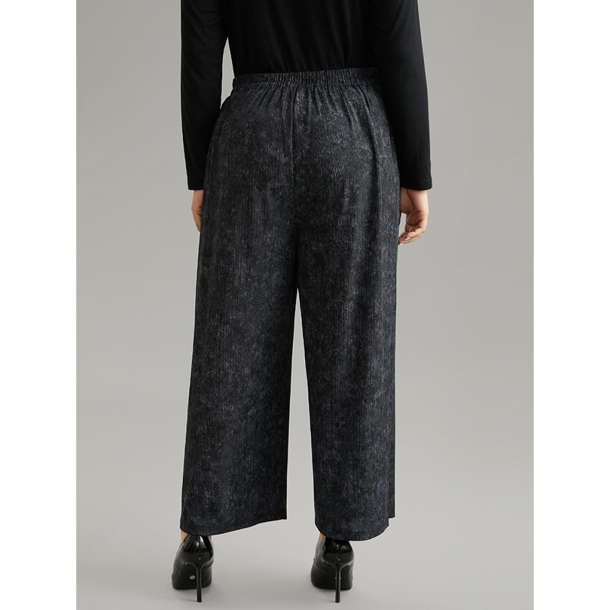 Plus Size Vintage Heather Elastic Waist Wide Leg Pants Women Black Casual Wide Leg High Rise Dailywear Pants BloomChic 12/L Product Image