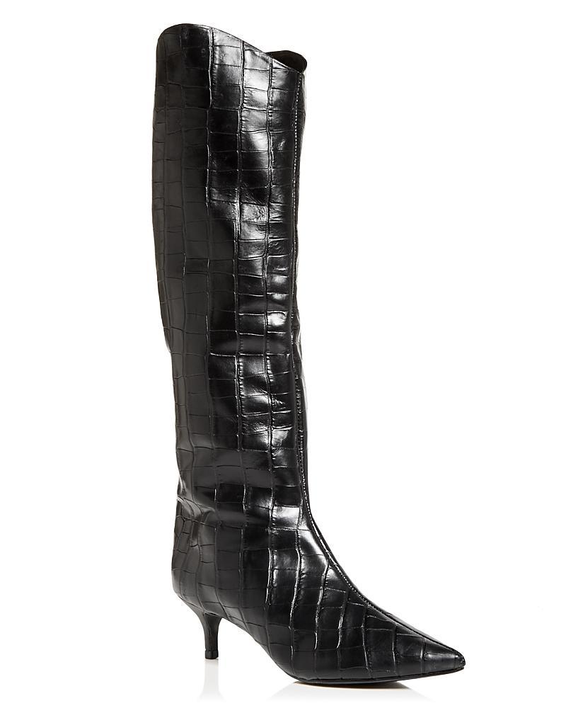 Schutz Womens Abbey Croc Embossed Kitten Heel Boots Product Image