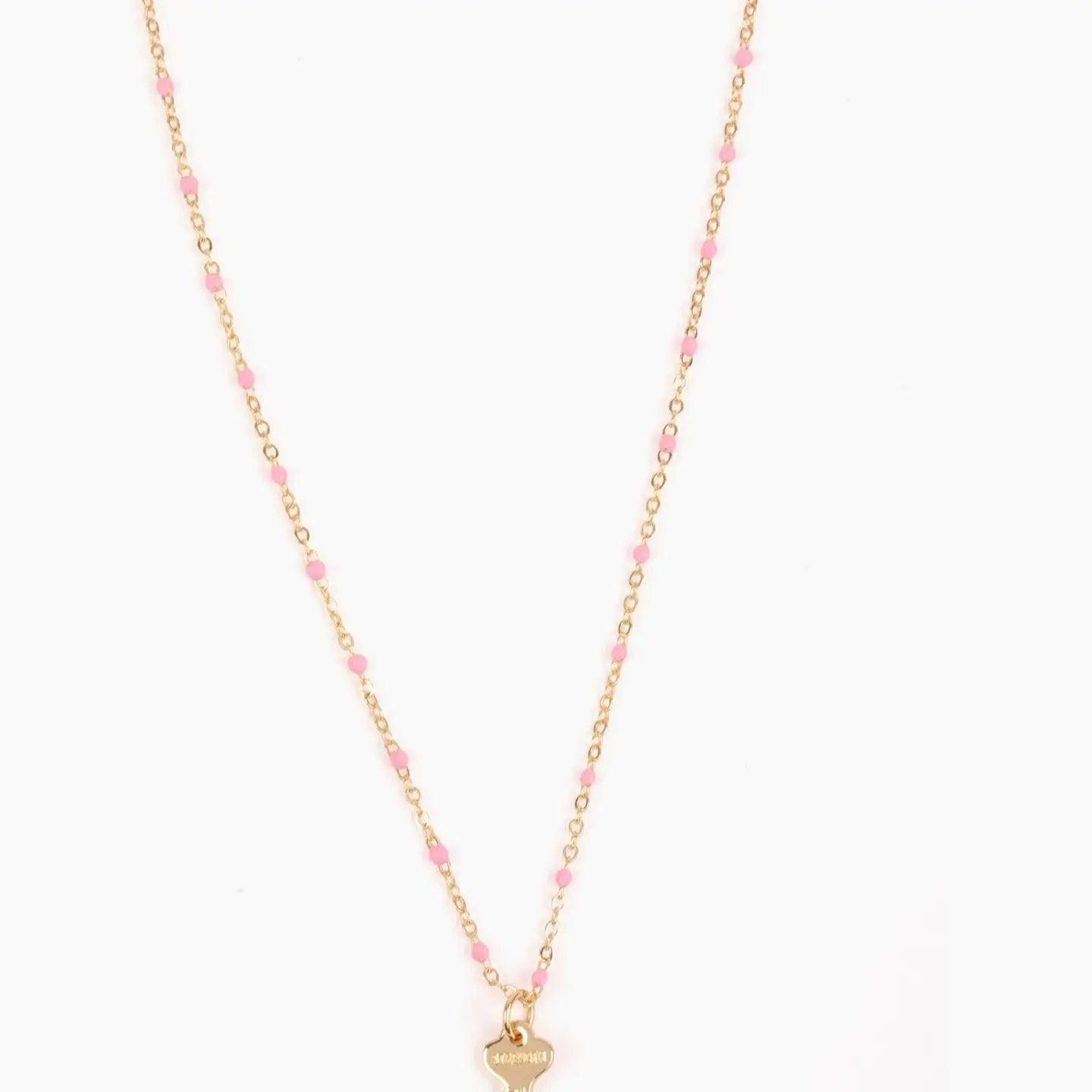 Pink Beaded Petite Key Necklace Product Image