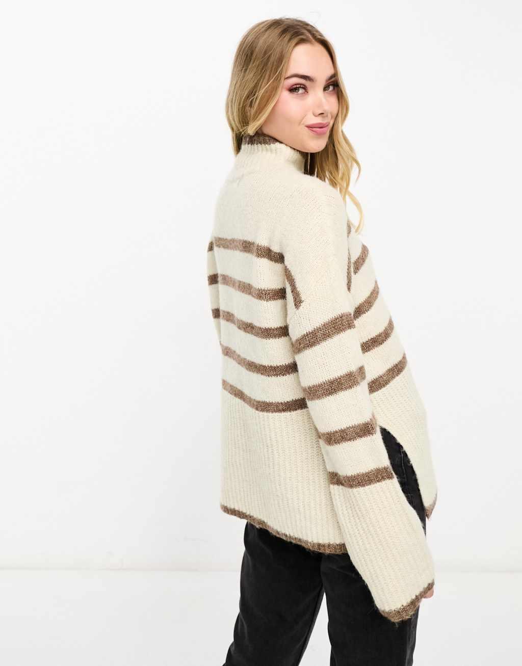 Vero Moda high neck oversized stripe sweater Product Image