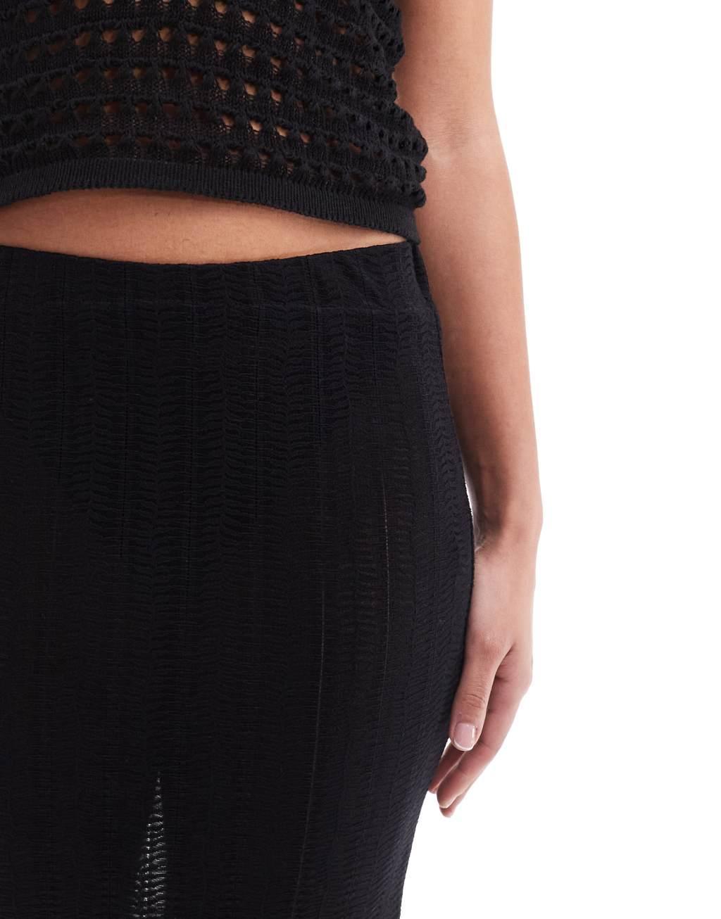 Pieces ladder lace midi skirt in black Product Image