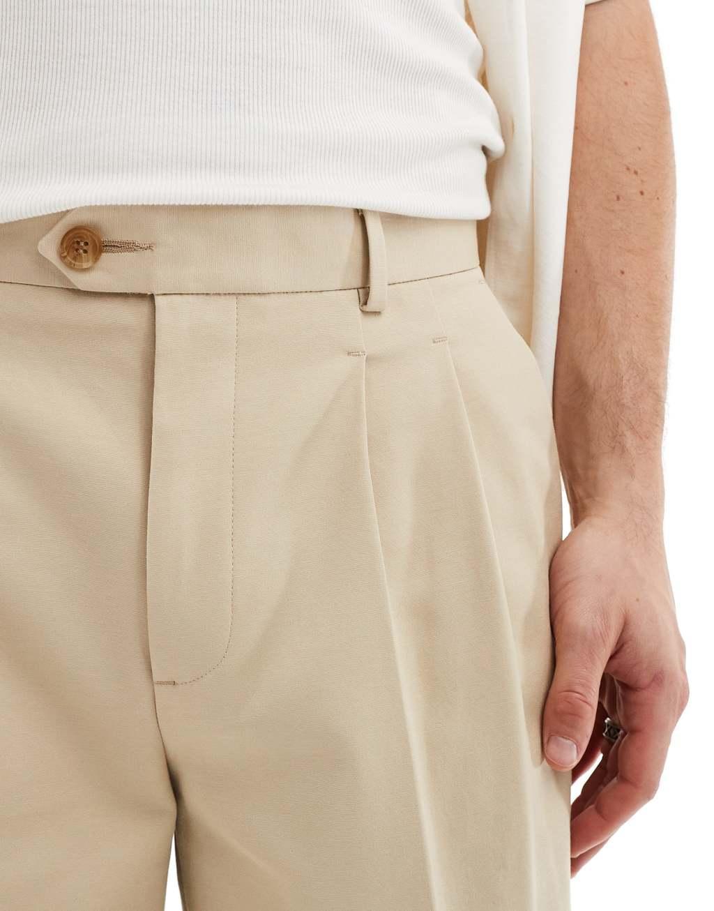ASOS DESIGN smart premium cotton oversized tapered chino pants in stone Product Image
