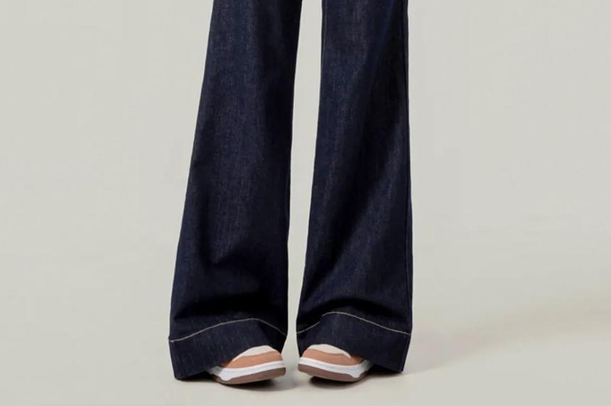 High Waist Contrast Stitched Wide Leg Jeans Product Image