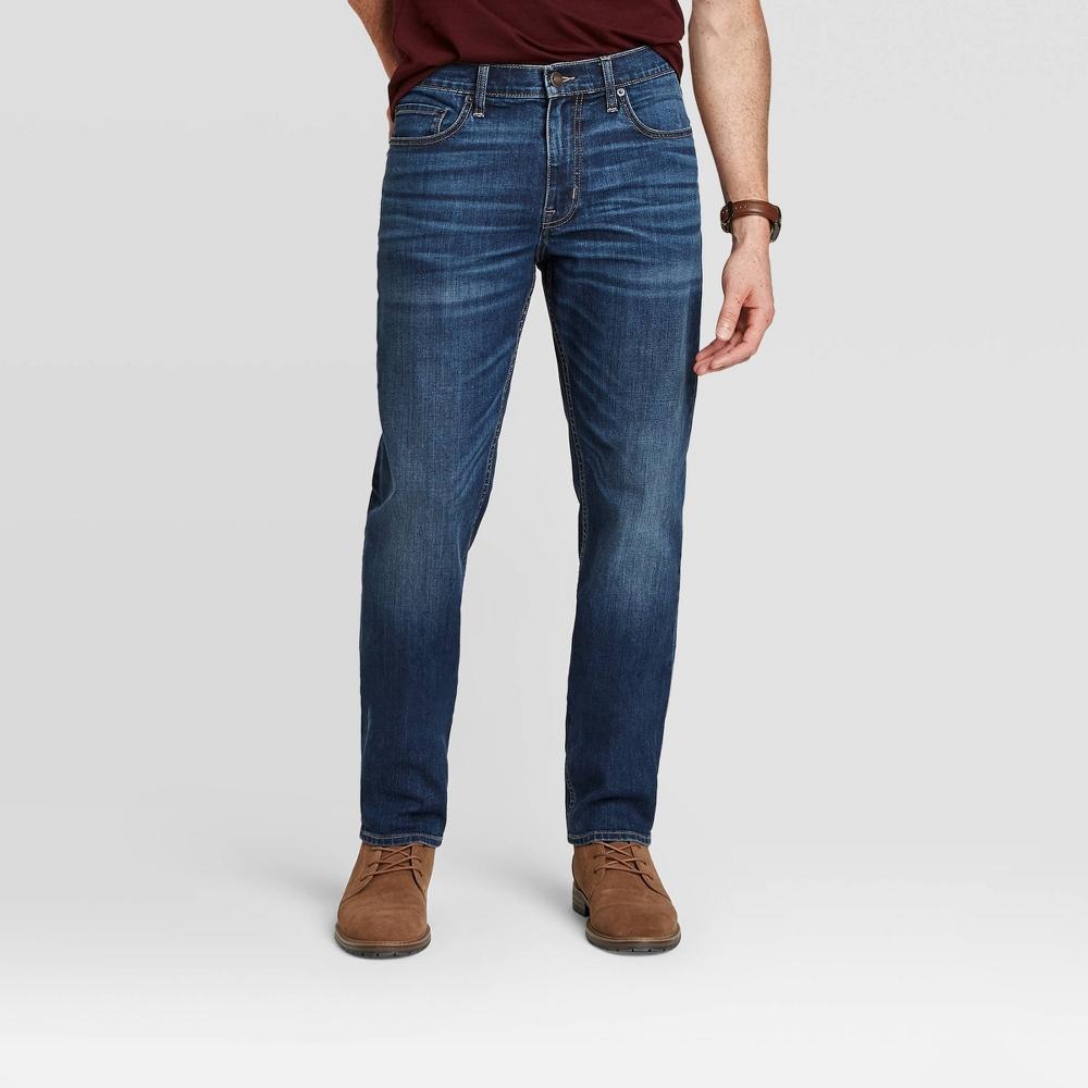 Men's Athletic Fit Jeans - Goodfellow & Co™ Dark Wash 34x30: Midweight Denim, Relaxed Leg, Mid Rise, Machine Washable Product Image