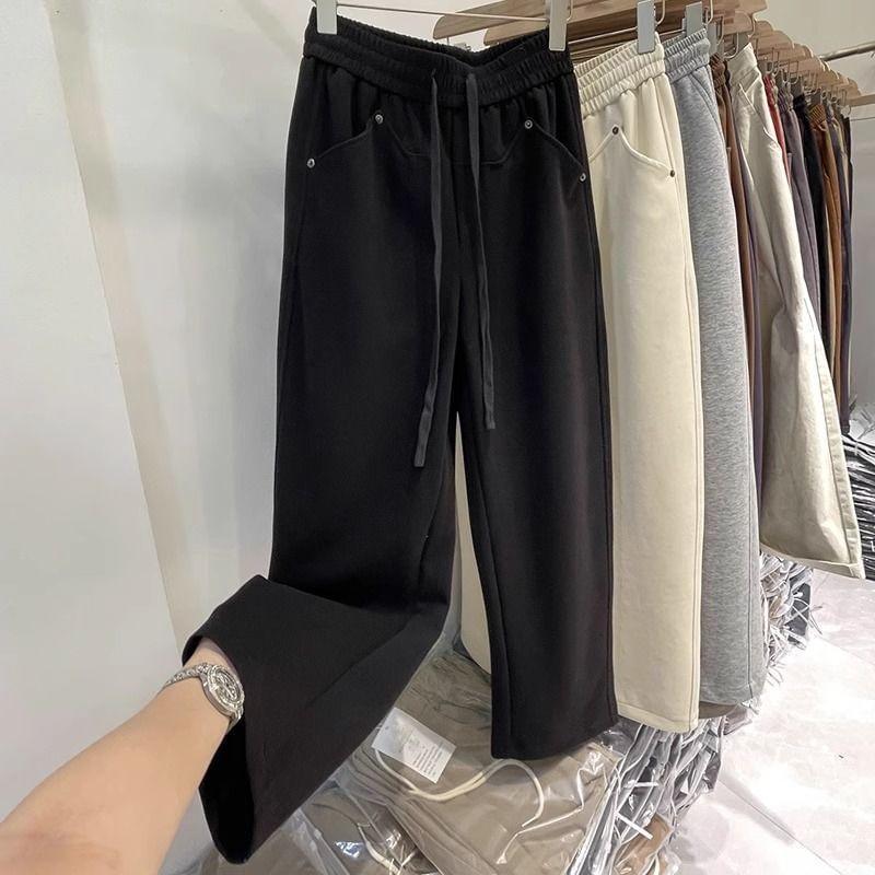 Drawstring Waist Plain Loose Fit Pants Product Image