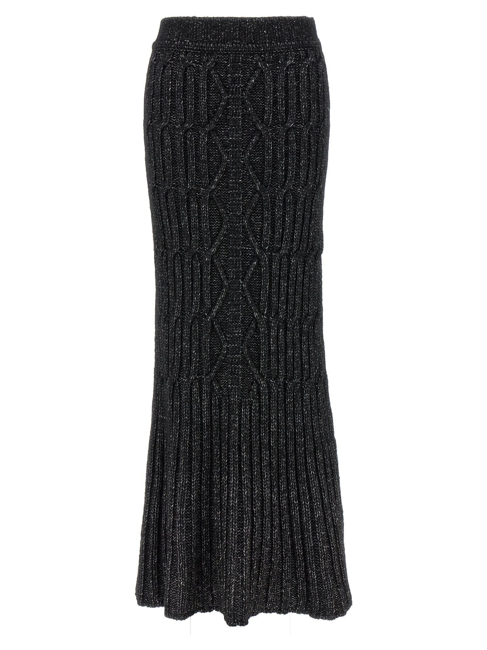 ALBERTA FERRETTI Cable-knit Maxi Pencil Skirt In Gray Product Image
