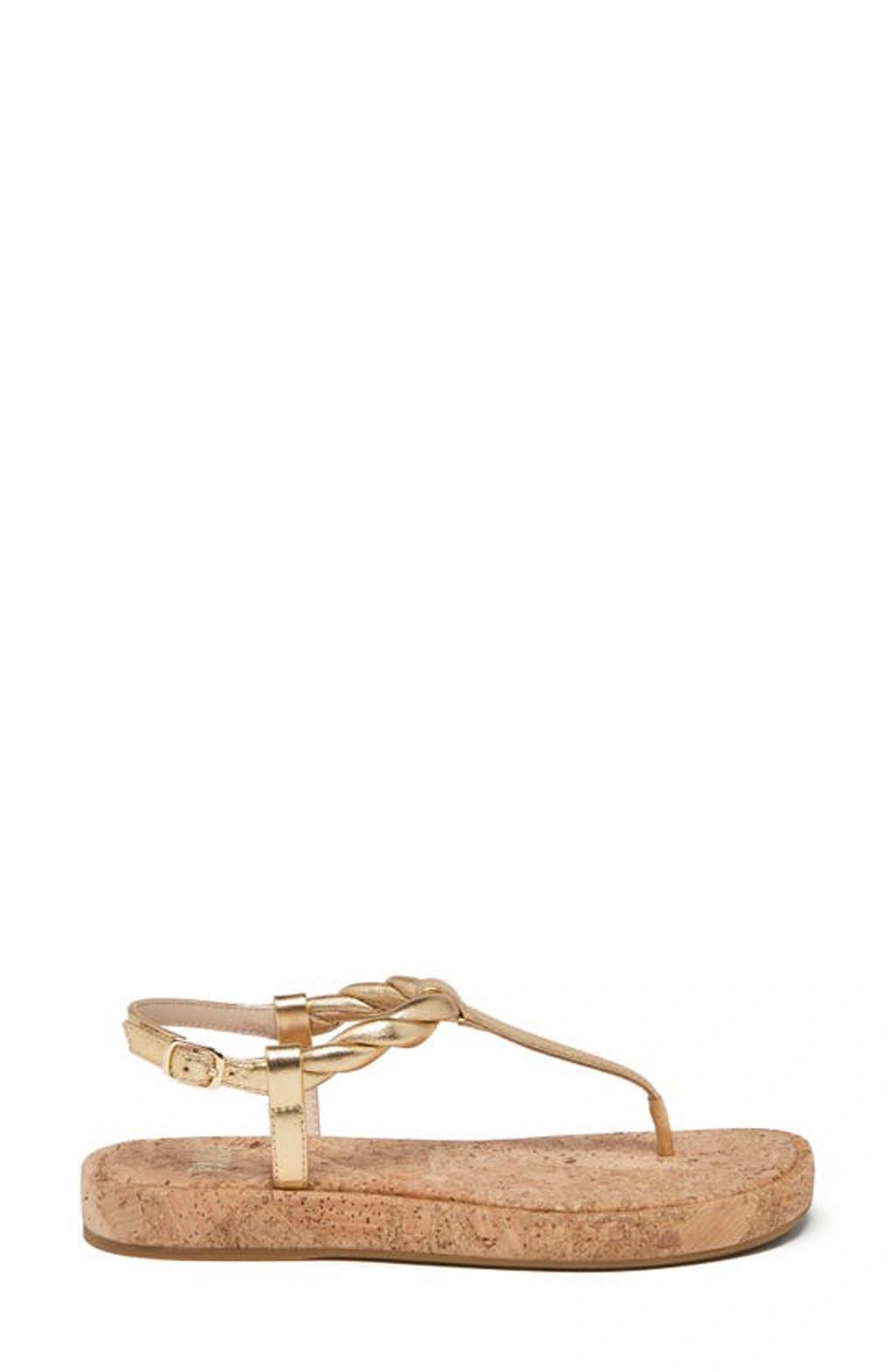 PAIGE Dawn Metallic Leather Cork Thong Sandals In Gold Product Image