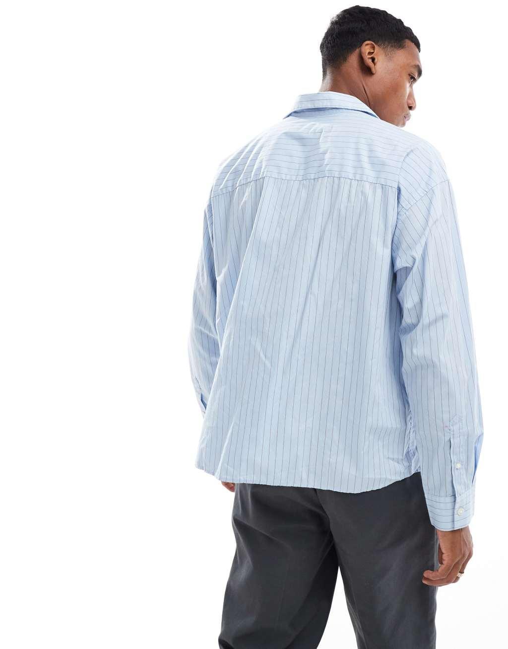 Jack & Jones oversized poplin long sleeve stripe shirt in blue Product Image