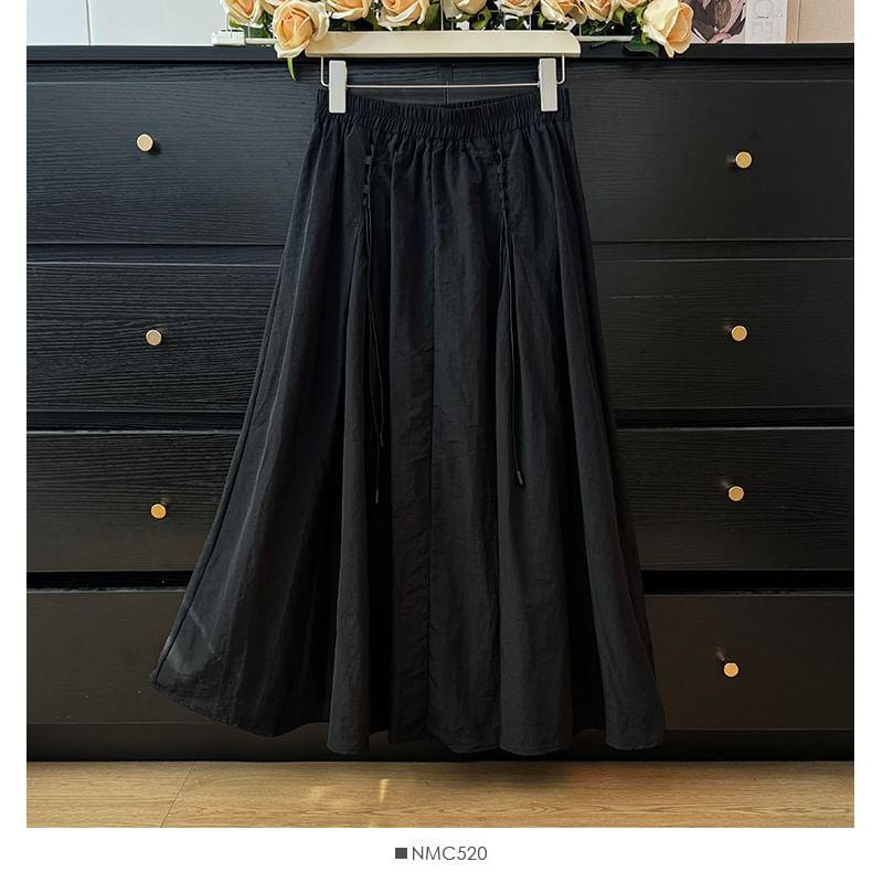 High-Waist A-Line Midi Skirt Product Image