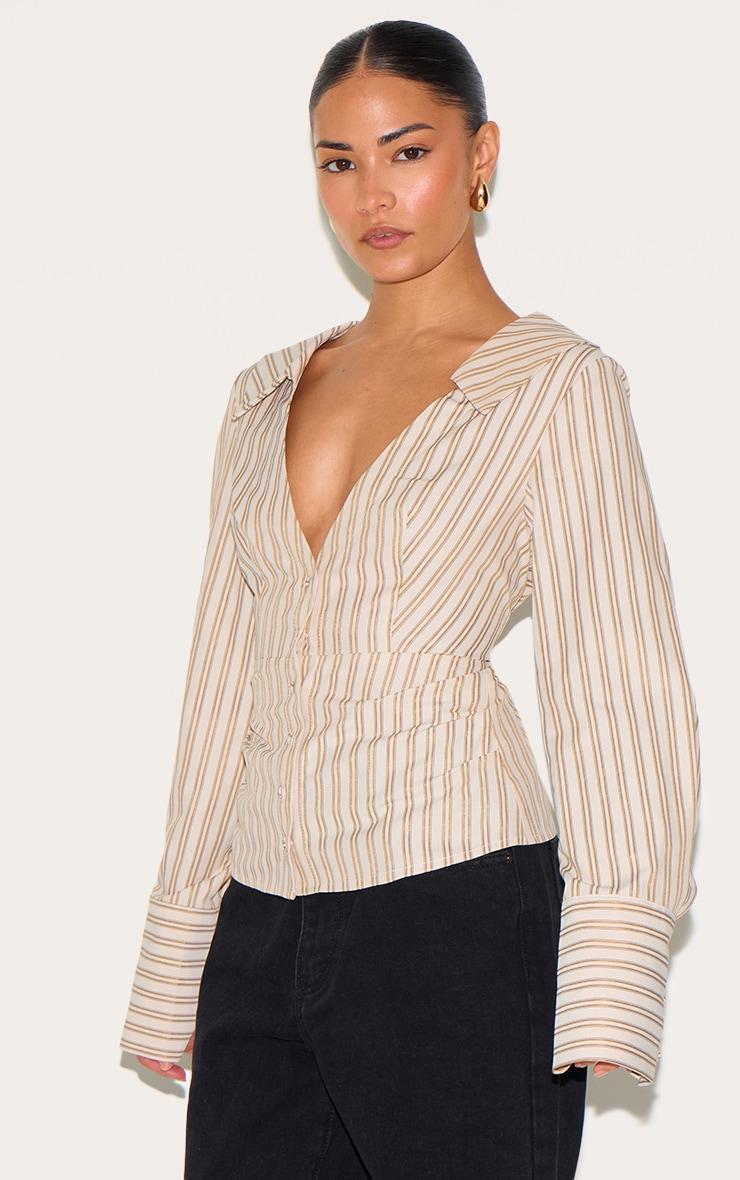 Petite Taupe Pinstripe Shirt Product Image