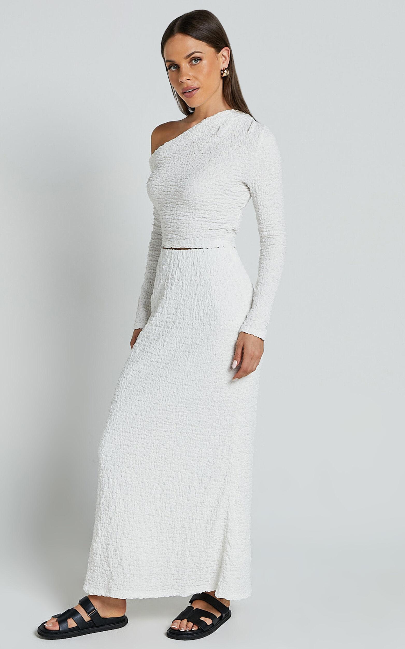 Jackie Midi Skirt - High Elasticated Waist Skirt in White Product Image