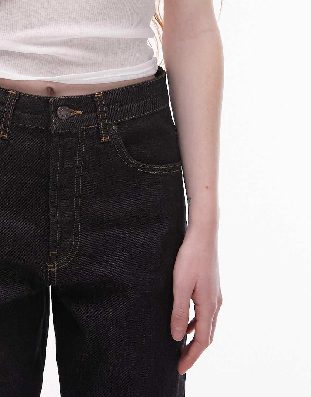 Topshop mid rise Column jeans in raw black  Product Image