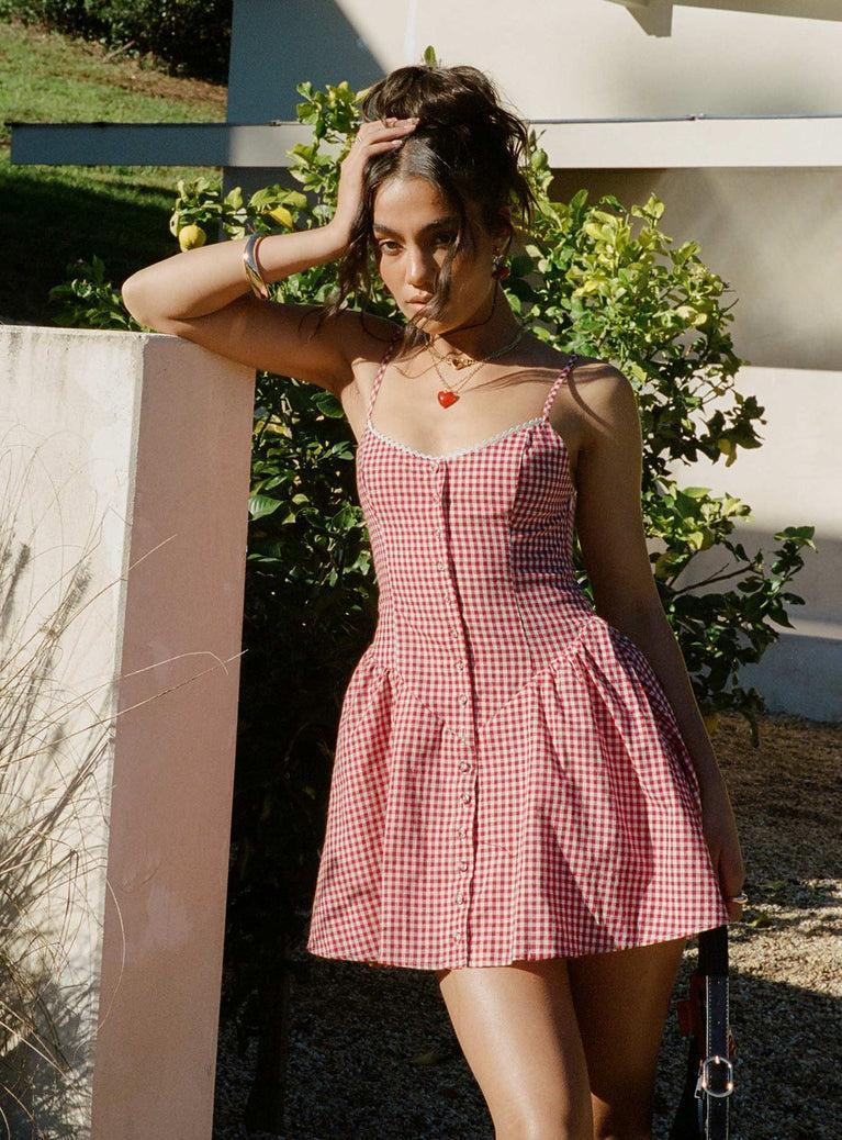 Toulouse Mini Dress Red Gingham Product Image