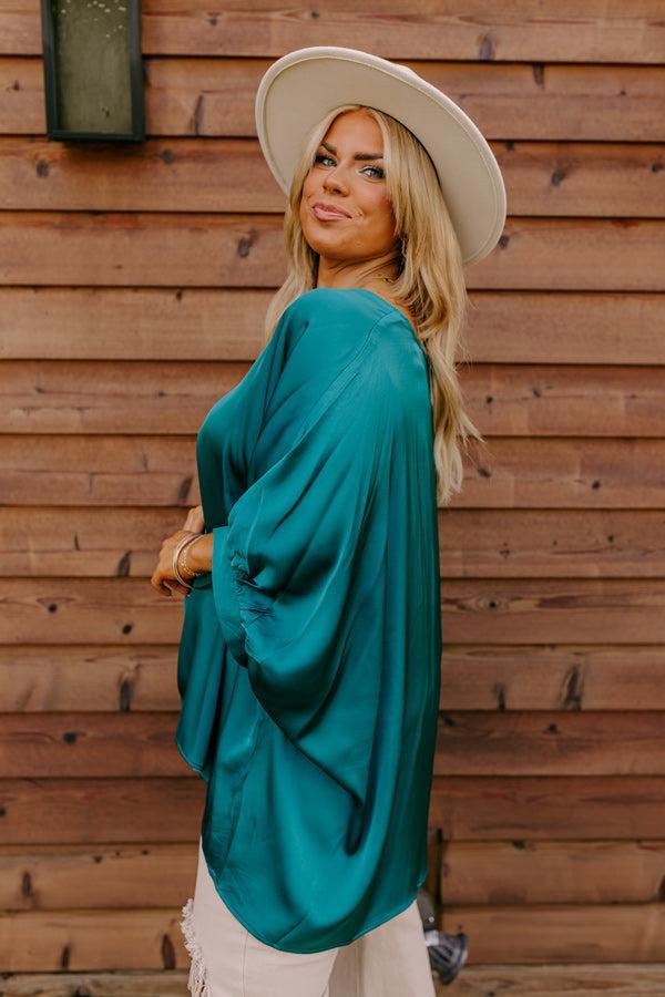 Everyday Dreams Satin Shift Top in Hunter Green Curves Product Image