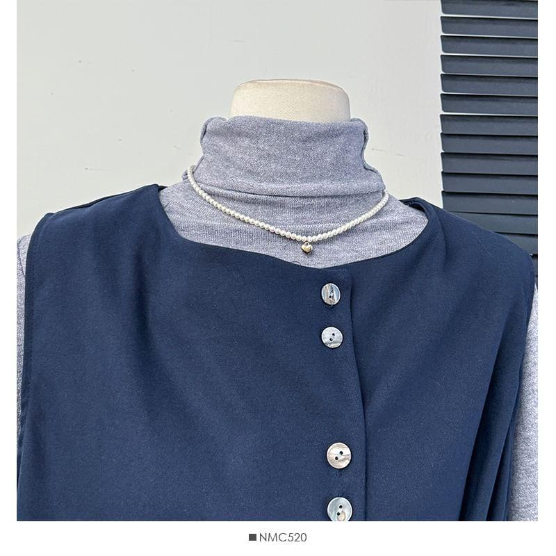Set: Asymmetrical Wool Vest + High-Neck T-Shirt Product Image