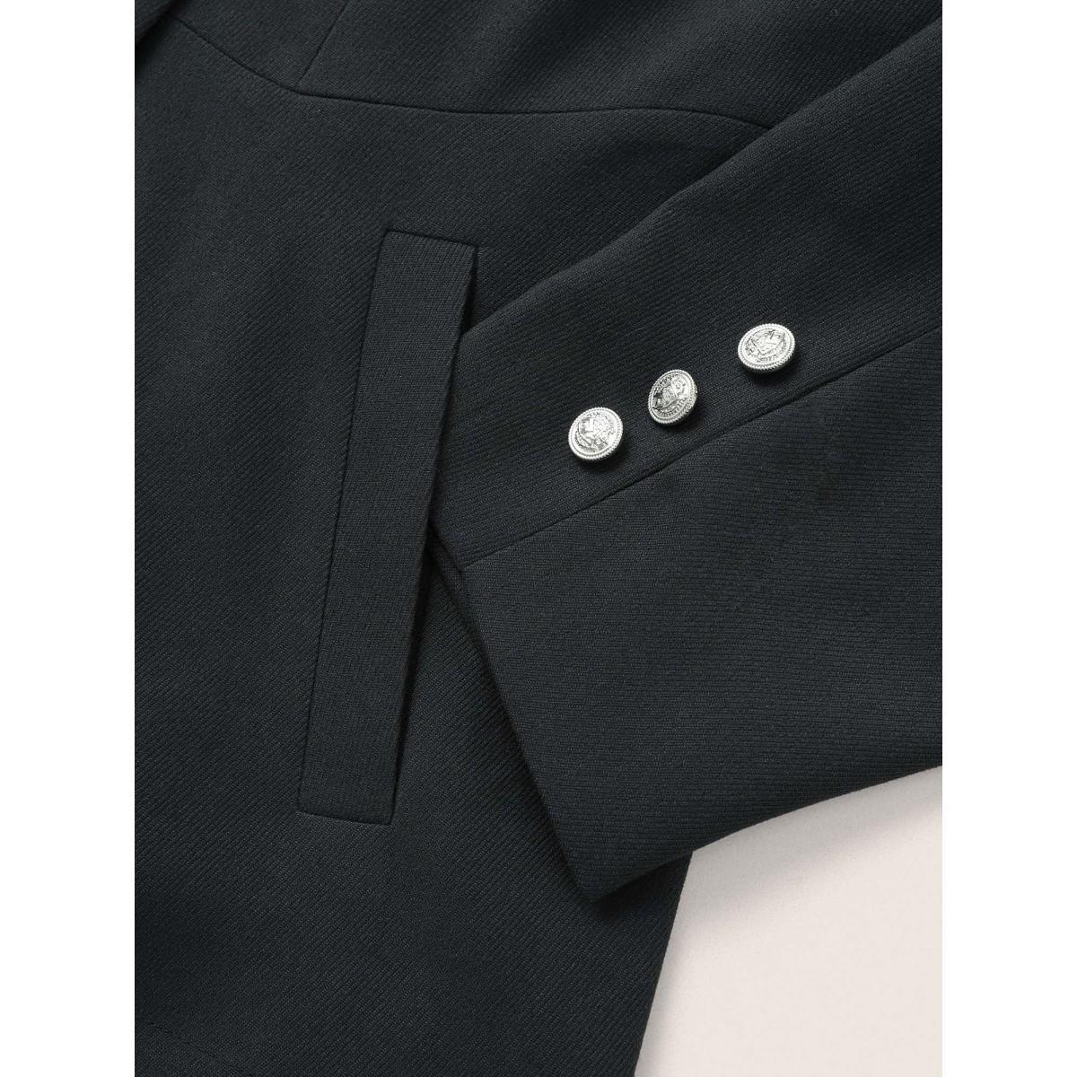 Plus Size Suit Collar Double Breasted Metal Detail Blazer Midnight Women Work Plain Non Sleeve Long Sleeve Suit Collar 12/L Slanted pocket At the Office Blazers BloomChic Product Image