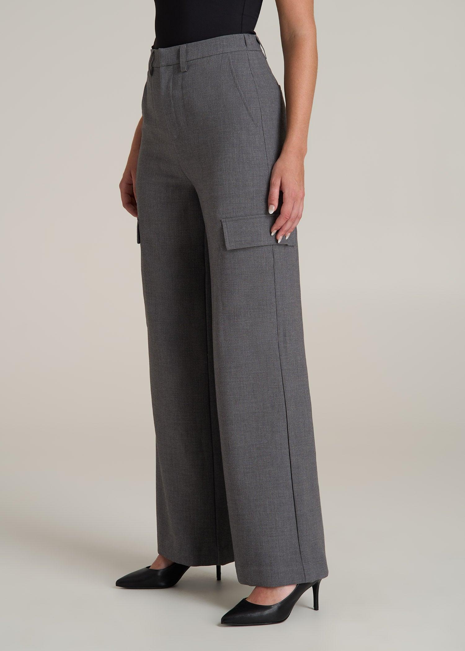 Cargo Wide Leg Dress Pants for Tall Women in Graphic Charcoal Product Image