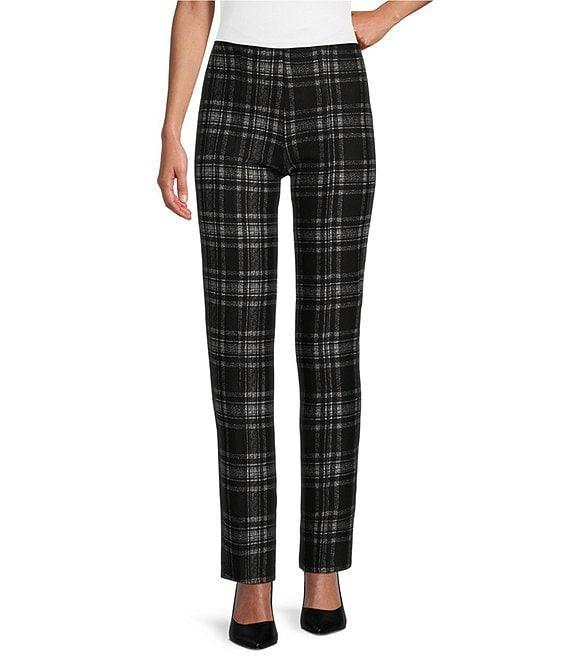 Slim Factor by Investments Ponte Knit No Waist Slim Straight New York Plaid Pants Product Image