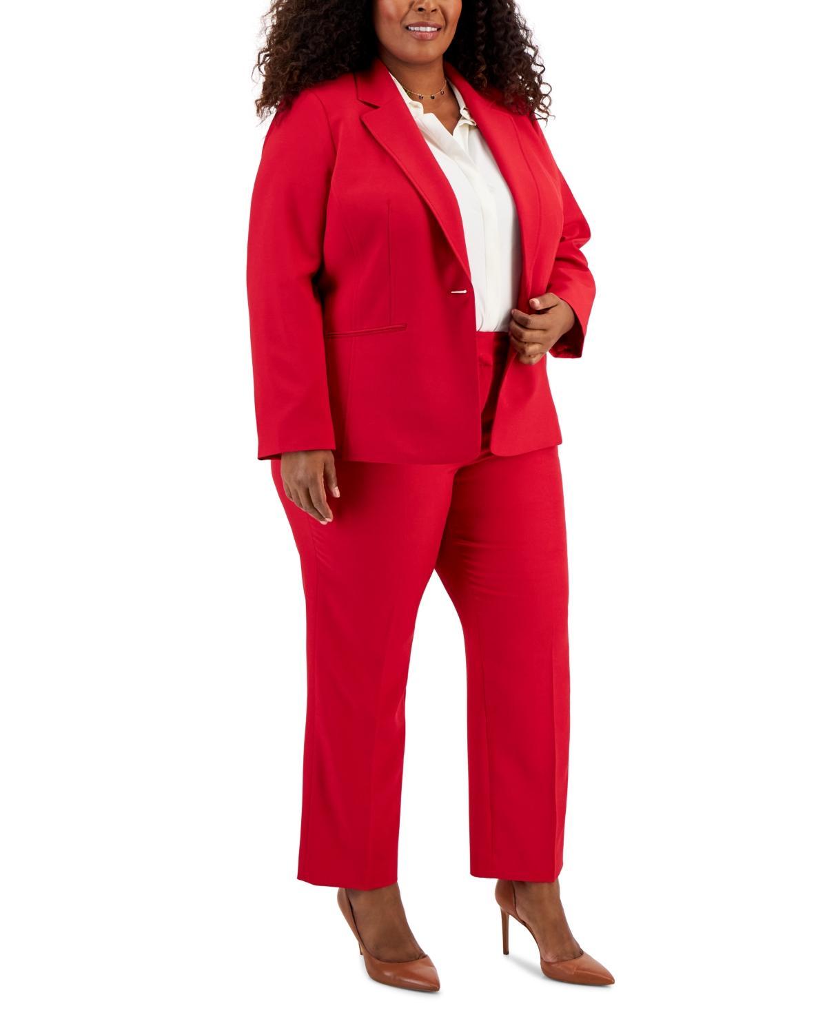 Le Suit Plus Womens Notched-Lapel Blazer Pants Suit Product Image