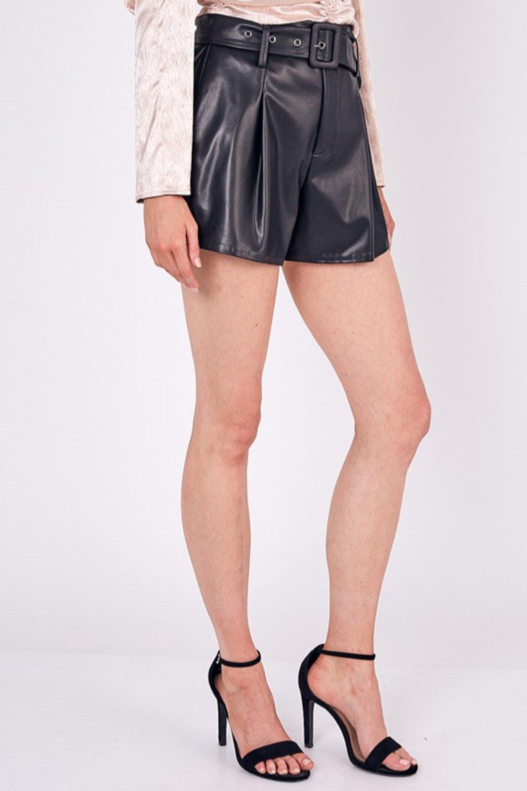 Black Faux Leather Shorts Product Image