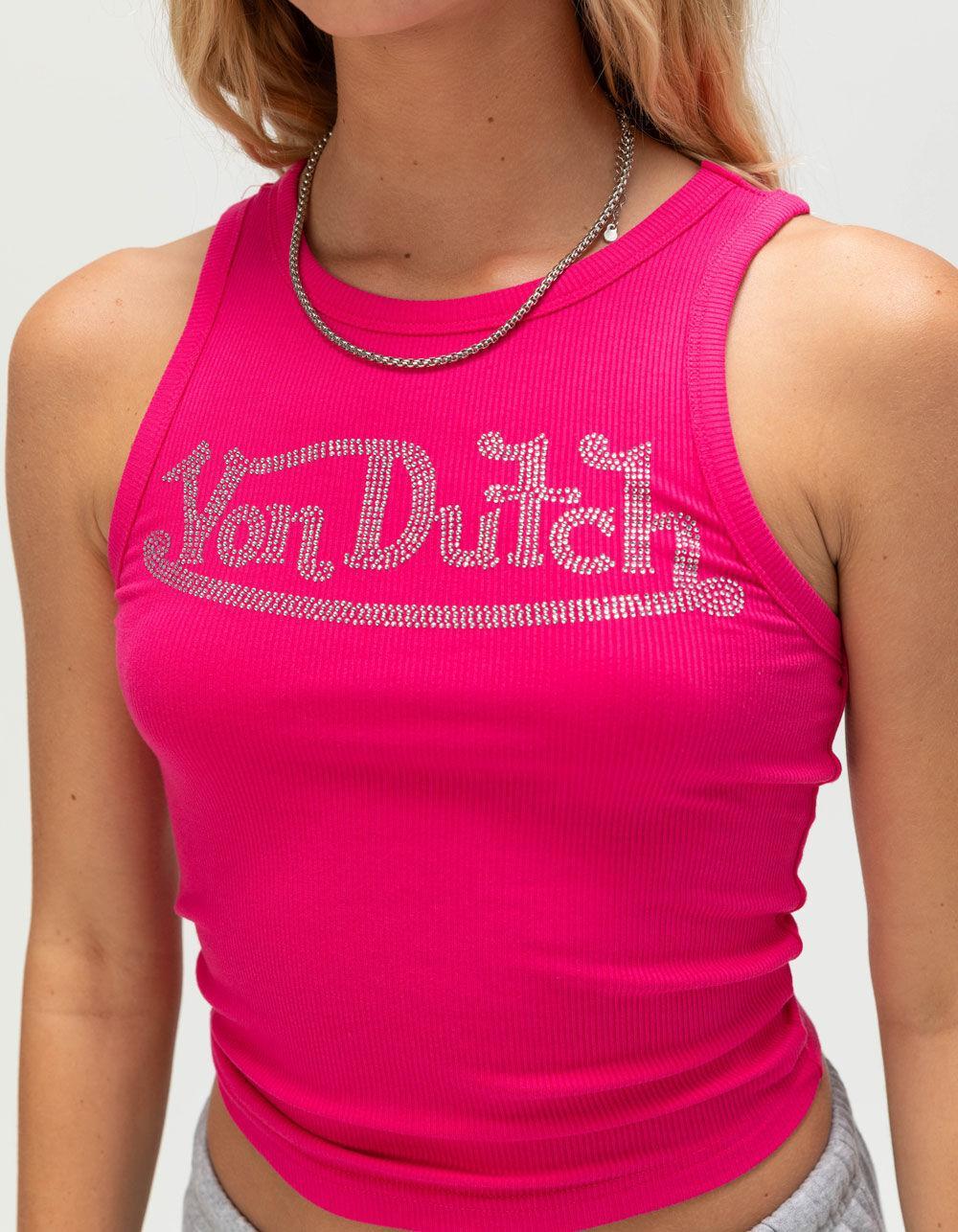 VON DUTCH Rhinestone Womens Tank Top - HOT PINK Product Image