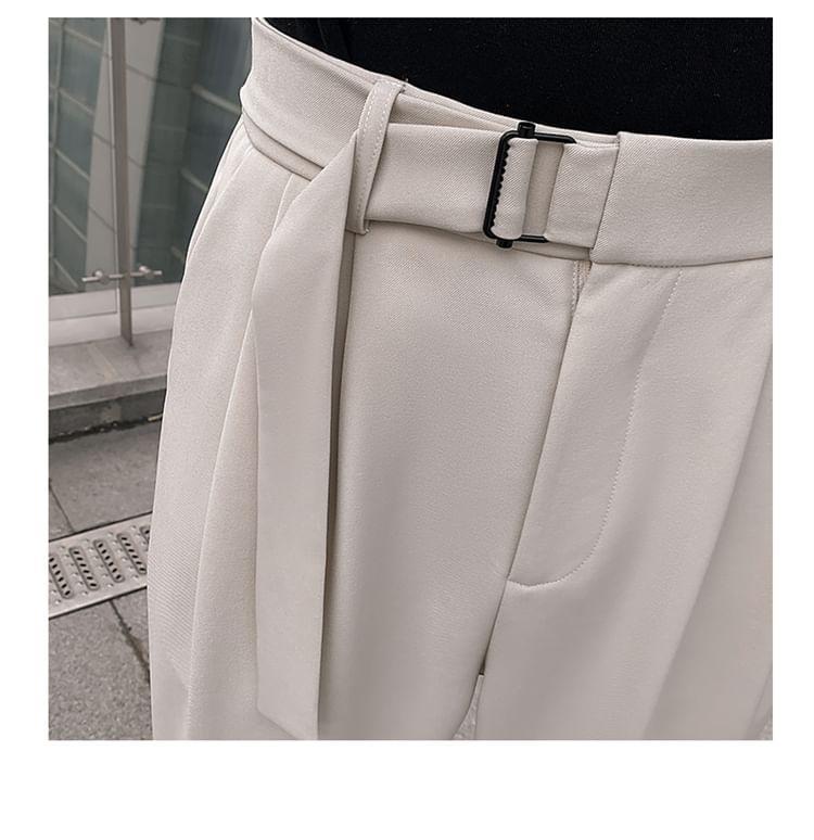 Mid Rise Plain Cropped Baggy Dress Pants Product Image