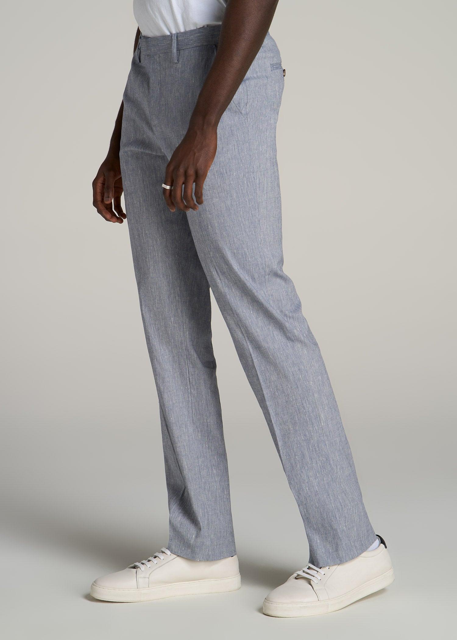 Stretch Linen Dress Pants for Tall Men in Navy Linen Product Image