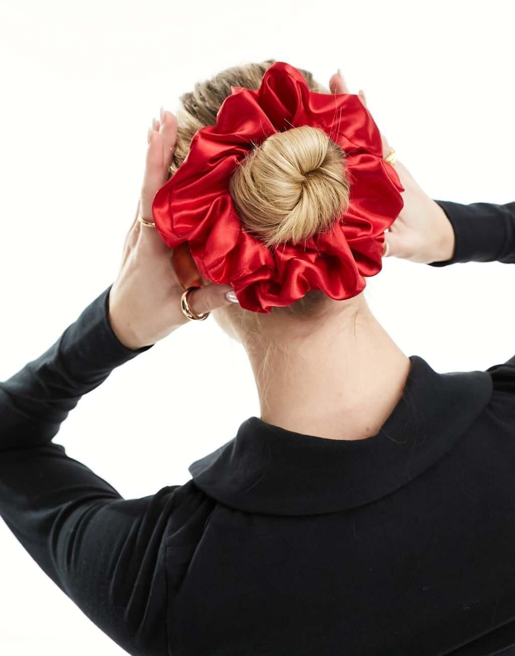 ASOS DESIGN satin scrunchie in red Product Image