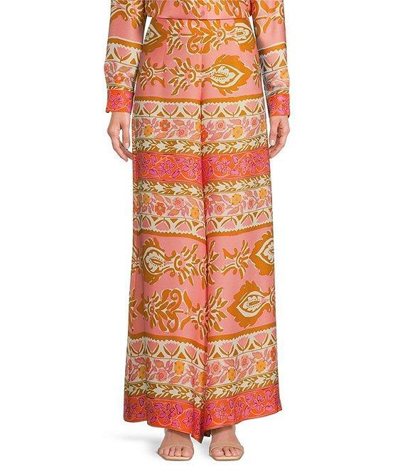 Alex Marie Rae Coordinating Twill Patterned Wide Leg Palazzo Pants Product Image