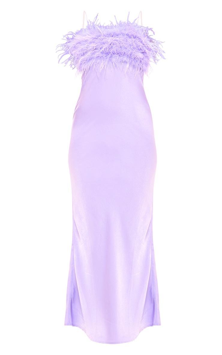 Lilac Satin Feather Bust Detail Maxi Dress Product Image