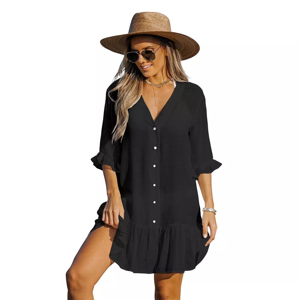 Women's Cupshe Fuchsia Ruffled Cover-Up Dress, Size: XS, Pink Product Image