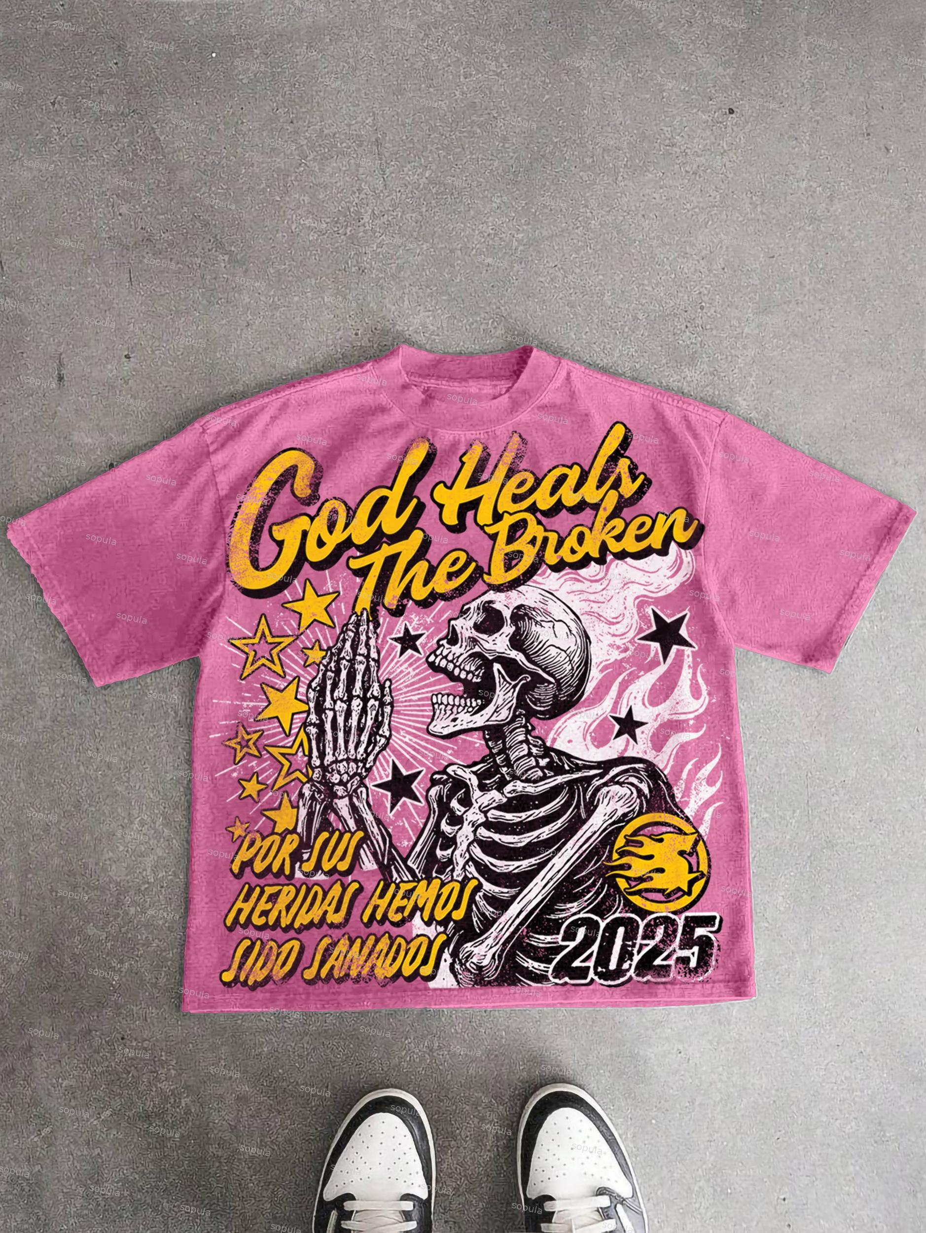 Vintage Pray For The Glory Graphic Print Acid Wash T-shirt Product Image