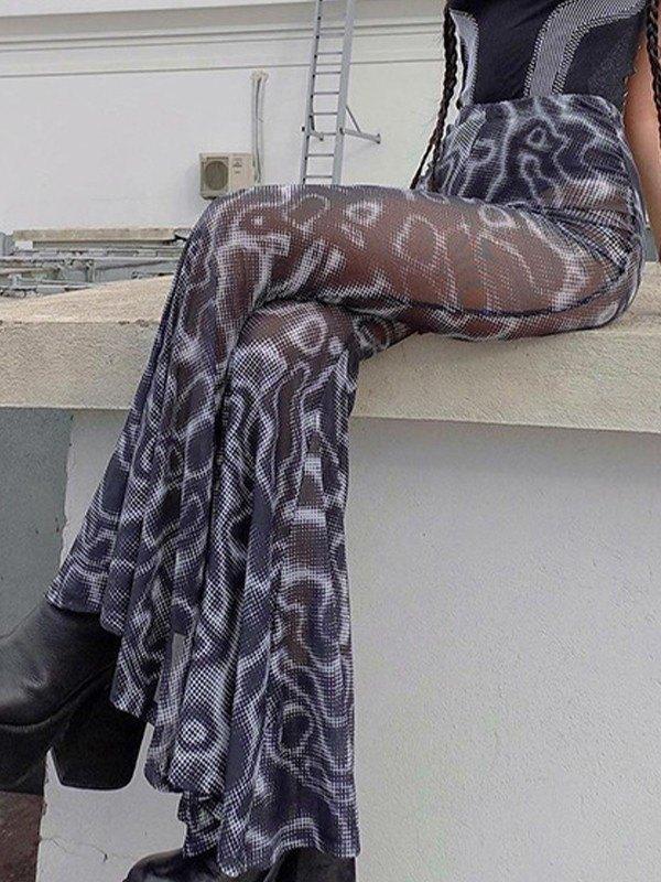 Printed Mesh Stretch Flare Leg Pants Product Image