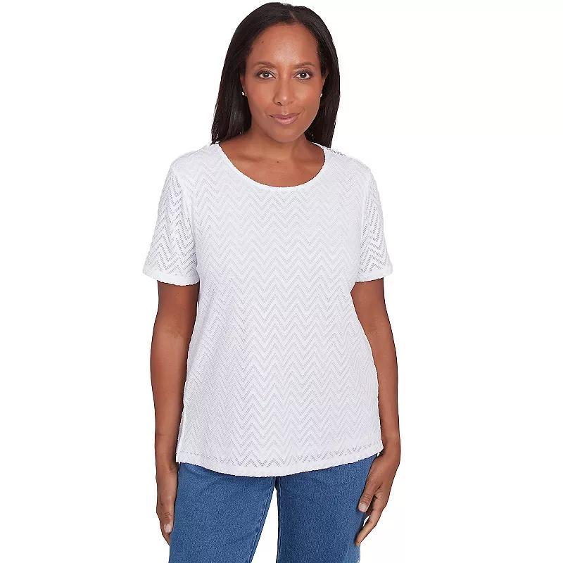 Women's Alfred Dunner Textured Chevron Lace Back Tee, Size: Small, White Product Image