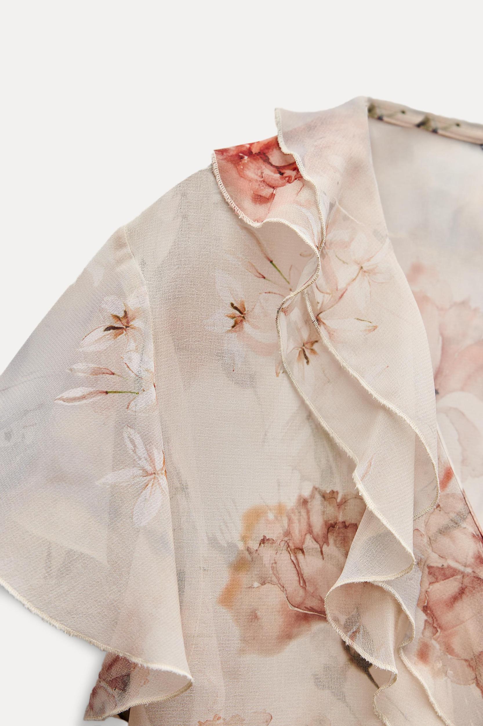 FLORAL PRINT RUFFLE BLOUSE WITH TIE Product Image