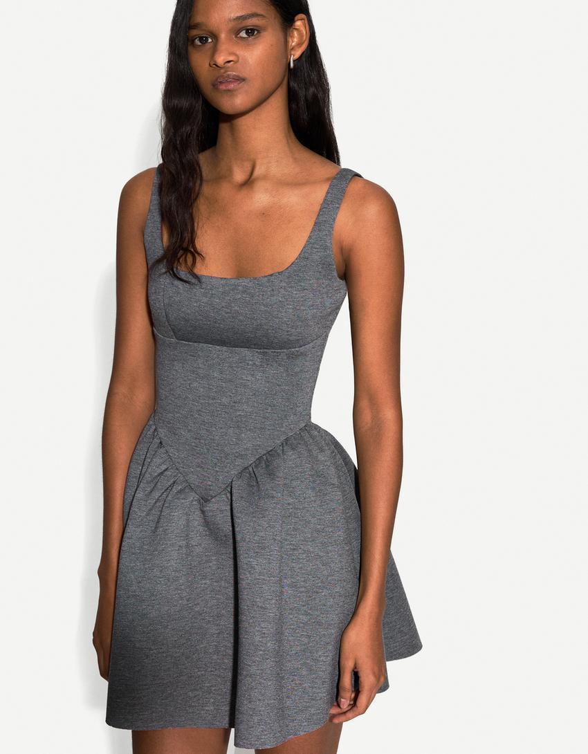 BERSHKA SERIES voluminous neoprene-effect skirt dress Product Image