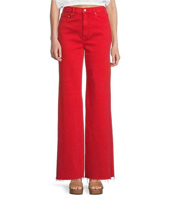 Daze Far Out High Rise Cherry Frayed Wide Leg Jeans Product Image