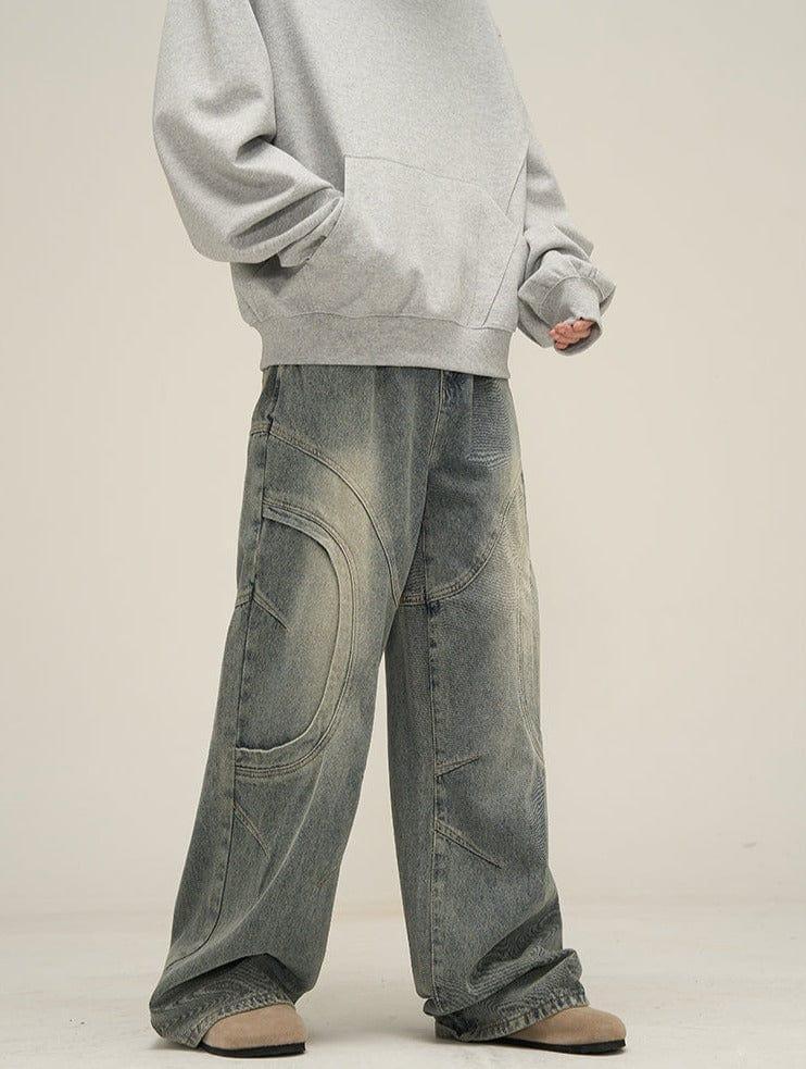 RT No. 10806 DECONSTRUCTED BLUE DENIM STRAIGHT JEANS Product Image