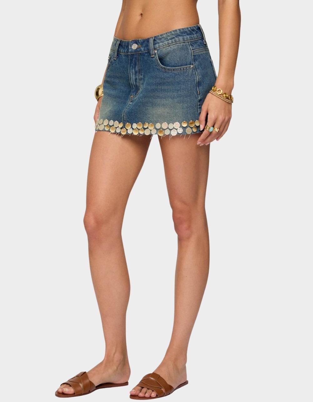 EDIKTED Shaina Iridescent Denim Mini Skirt - LIGHT BLUE Product Image