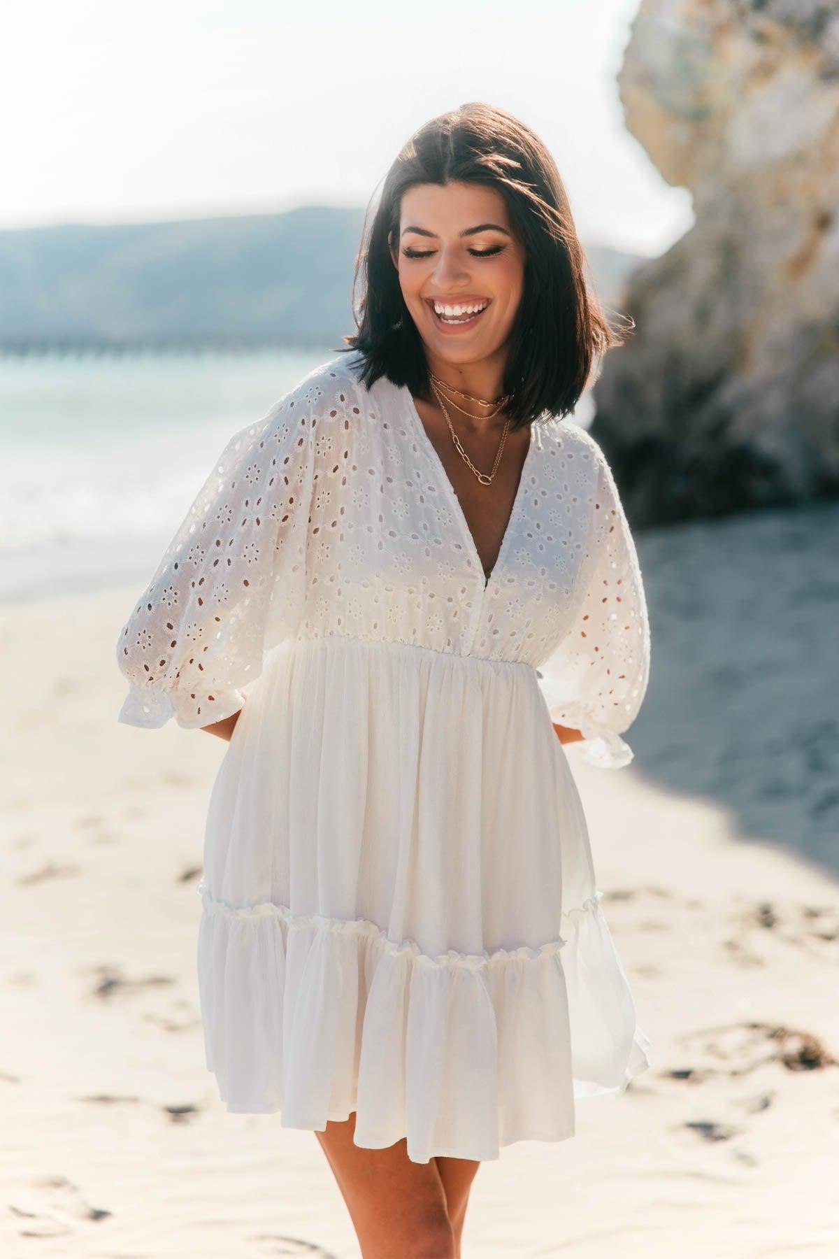 Chloe White Eyelet Tiered Mini Dress - FINAL SALE Product Image