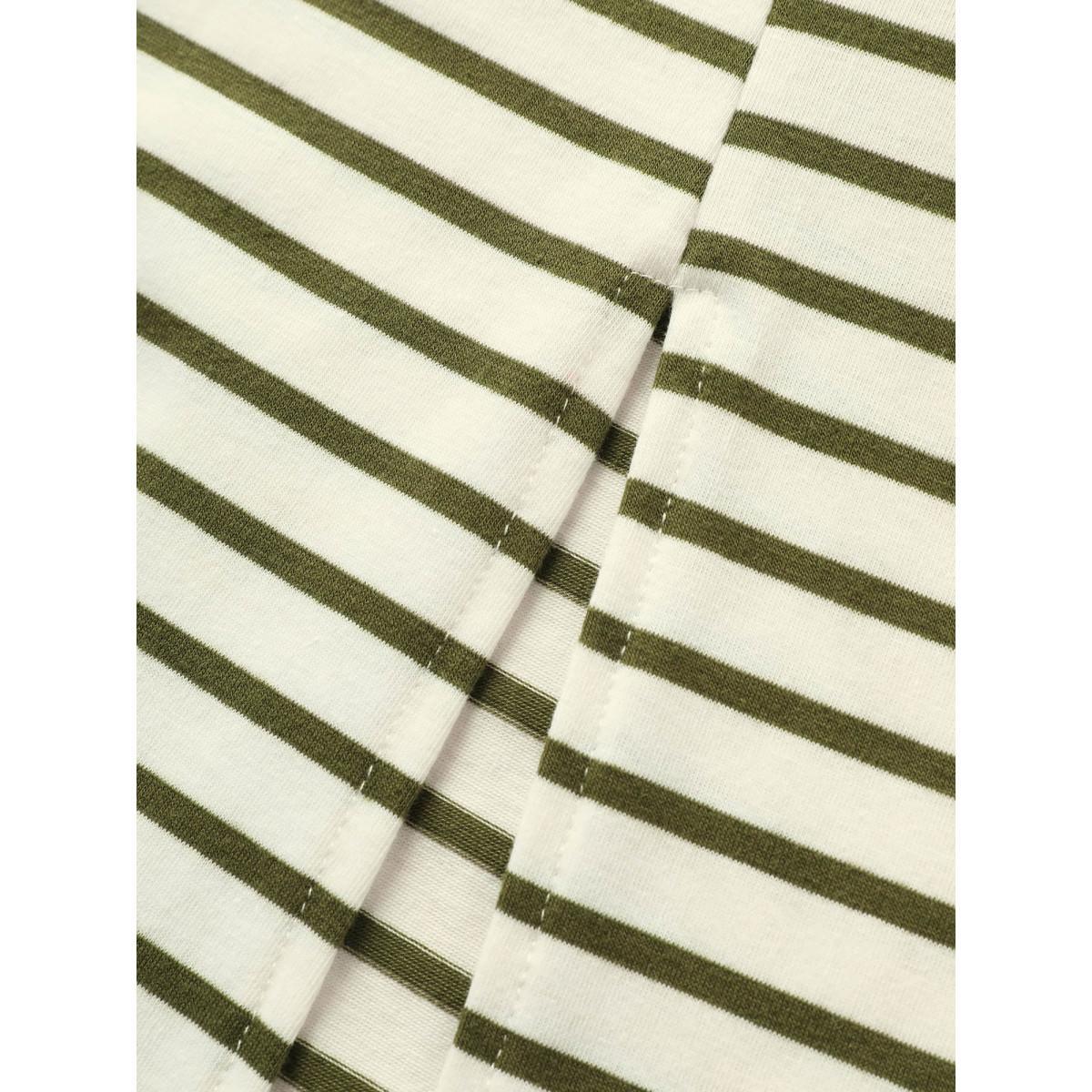 Plus Size Stripes Round Neck Split Side Pocket Dress Moss Women Casual Slit Round Neck Short sleeve Curvy Midi Dress BloomChic 28/5X Product Image