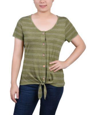 Ny Collection Womens Short Sleeve Tie Front Top Product Image