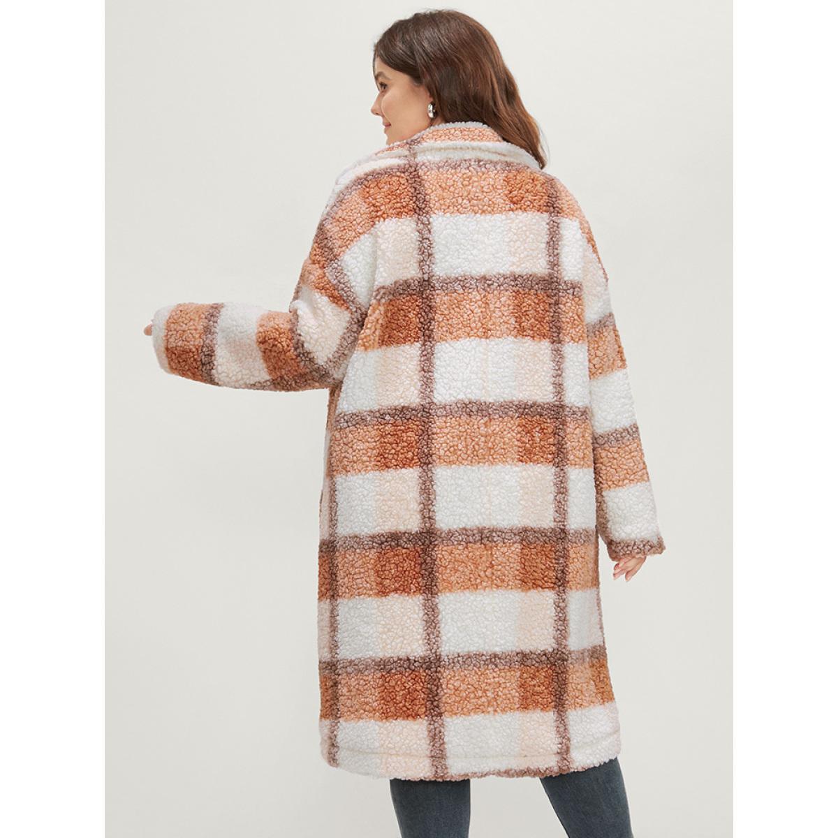 Plus Size Plaid Pocket Button Up Teddy Coat Women Multicolor Casual Button Loose Ladies Dailywear Winter Coats BloomChic 28/5X Product Image
