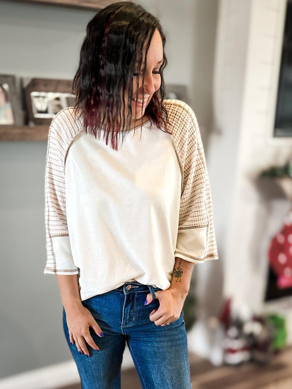 White Striped Raglan Top Product Image