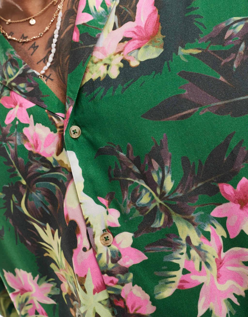 ASOS DESIGN oversized camp collar shirt with cello player hawaiian print Product Image