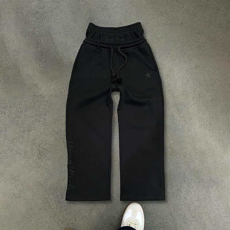 Hiphop Double Waistband Design With Star Embroidery Sweatpants Product Image