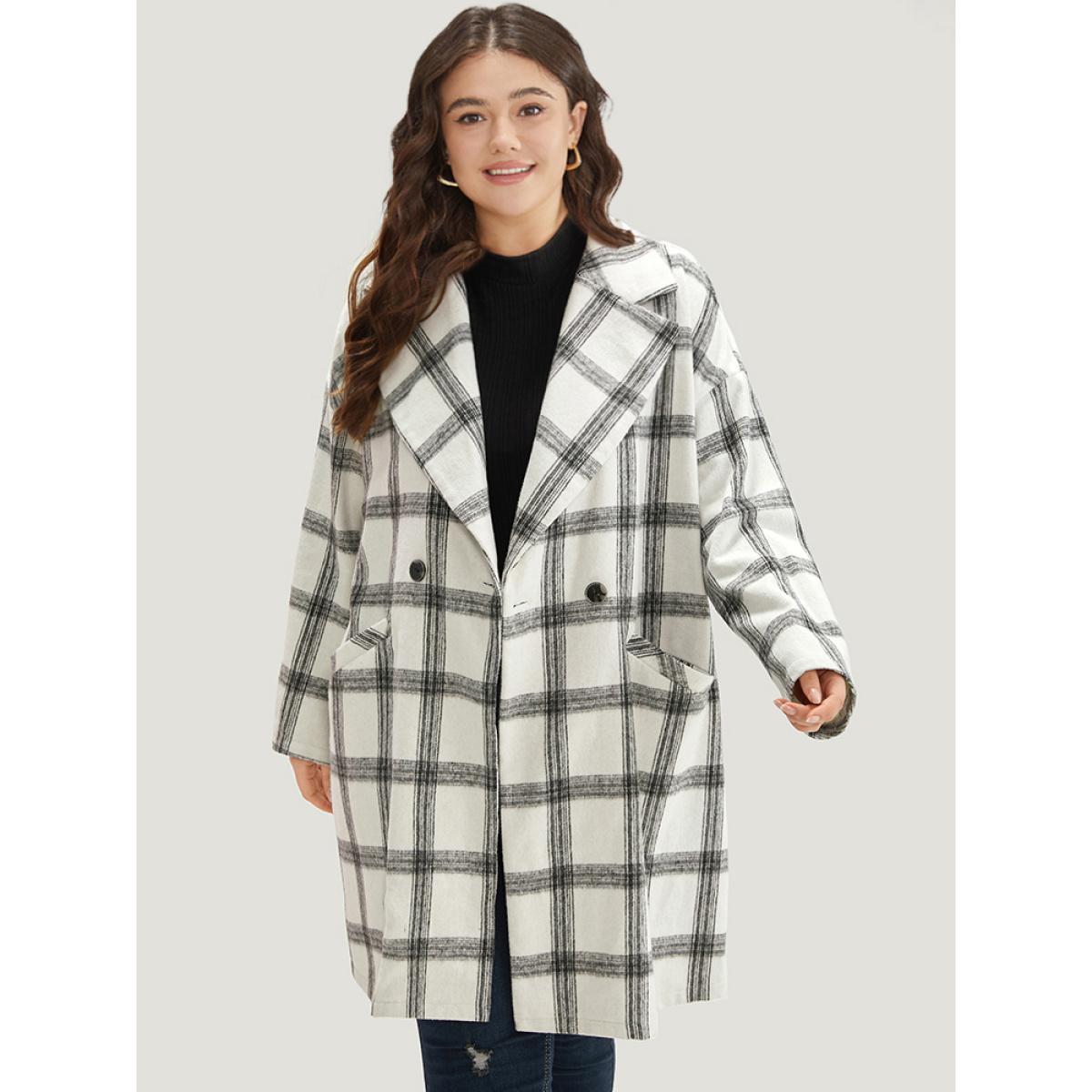Plus Size Plaid Lapel Collar Button Up Coat Women White Casual Button Ladies Dailywear Winter Coats BloomChic 26/4X Product Image
