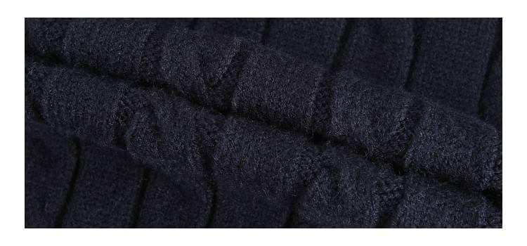 Tie Neck Plaid Panel Cable Knit Sweater Product Image