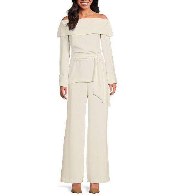Trina Turk Lyndi Double Georgette Off-The-Shoulder Long Sleeve Tie Waist Top Product Image