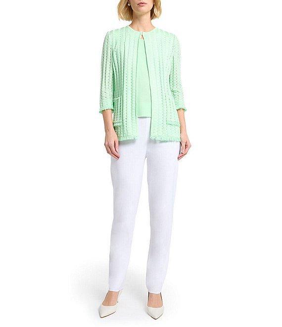MISOOK Burnout Knit Round Neck 3/4 Sleeve Jacket Product Image